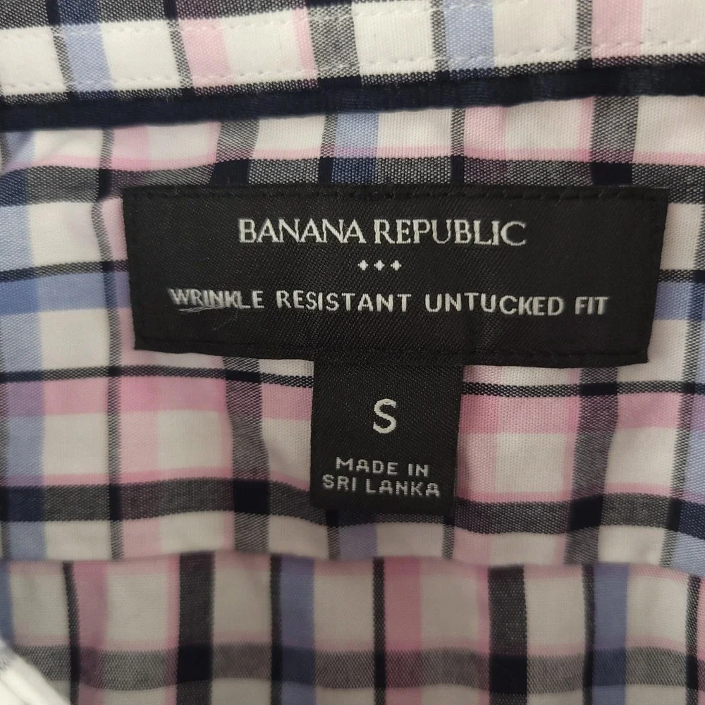 Banana Republic Shirt Mens S Plaid Long Sleeve Wrinkle Resistant Button Up